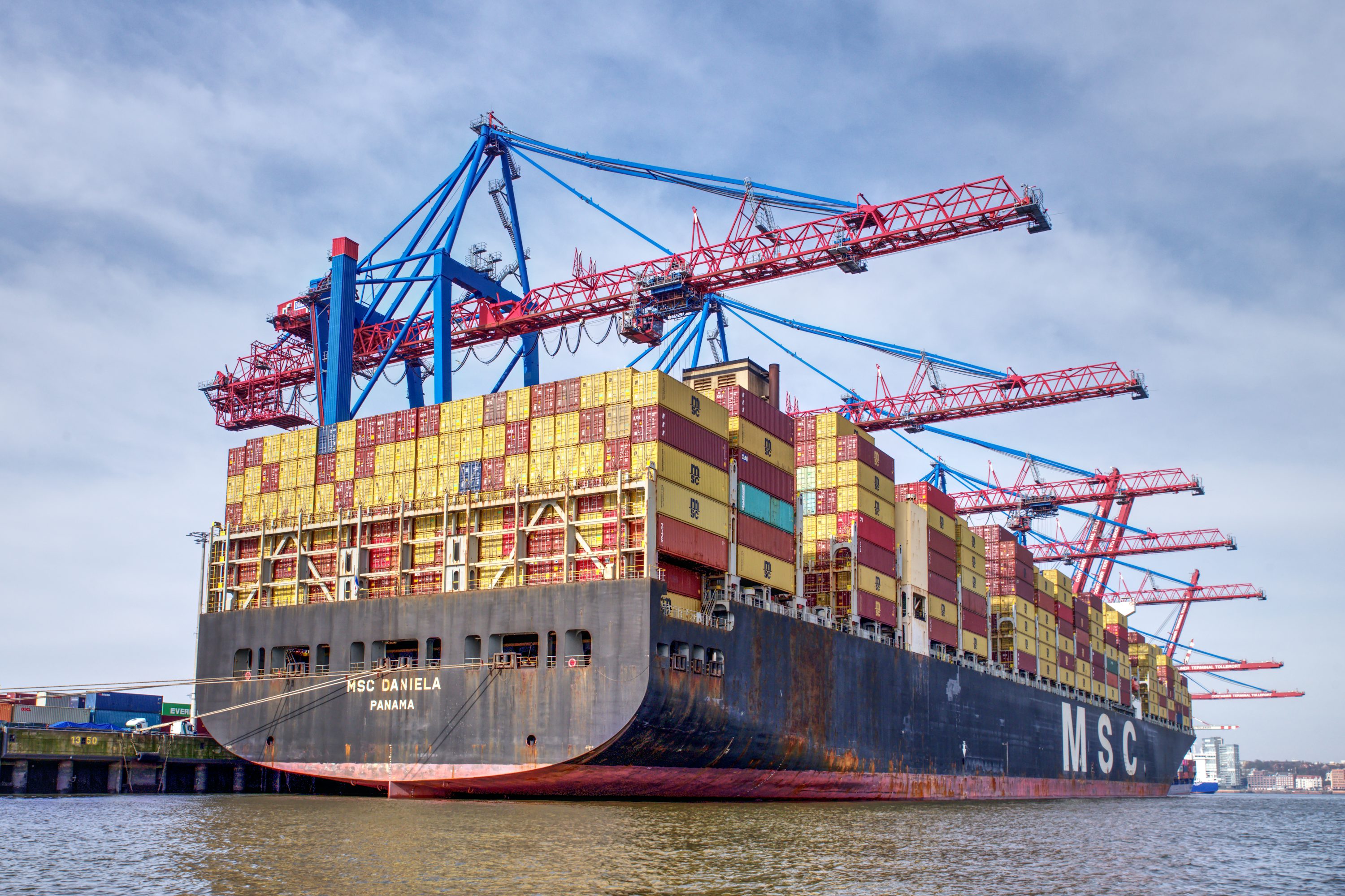 Cargo ship at a container terminal